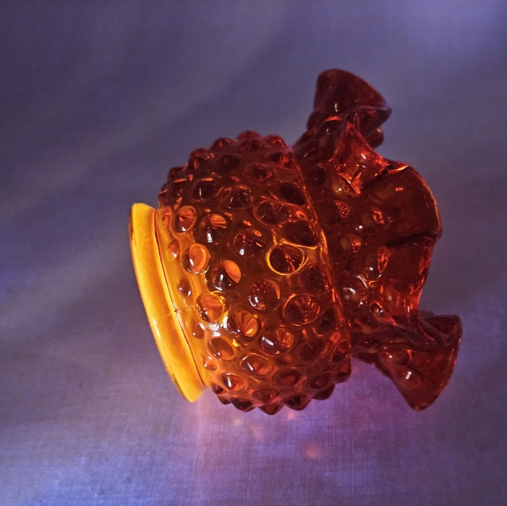FENTON Amberina ruffled hobnail vase